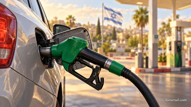 אילוסטרציה של אקדח תדלוק ירוק המחובר לרכב בתחנת דלק