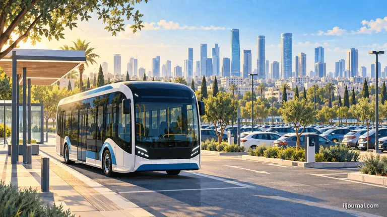 אילוסטרציה של שאטל חשמלי לצד חניון חנה וסע וקו רקיע עירוני